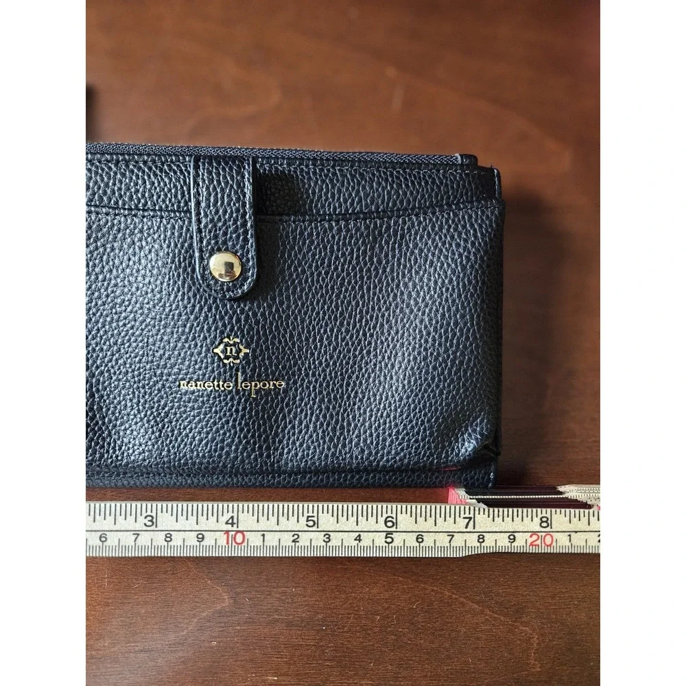 Nanette Lepore Black Pebbled Wristlet Wallet Clutch Zip Around‎ Card Holder - Picture 7 of 7